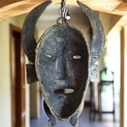Antique Bronze Mask Handmade Decor African Nigeria Sculpture Carved Rare Old 20c