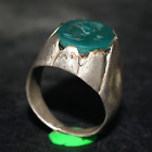 Authentic Ancient Medieval Silver Ring With Malachite Stone Intaglio