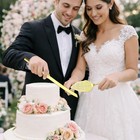 Gold Wedding Cake Knife And Server Set Titanium Gold Plating With Unique Pattern