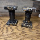 Vintage Black Marble Column Bookend Pair -heavy Natural Stone With Gold Veining