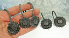 Lot Of 5 Vintage Retro Gray Metal Sunflower Flower Power Shower Curtain Hooks