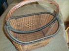Vintage Bamboo Wicker Magazine Divided Storage Basket With Handle Large 18 X 12