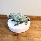 Heavy Bronze Statue Croaking Frog In Green Patina For Water Fountain Feature 12 