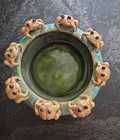Vintage Mid Century Majolica 8 Frog Lily Pad Bowl