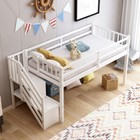 Twin Over Twin Floor Loft Bed Floor Bunk Bed Wood Bunk Bed With Storage Stairs