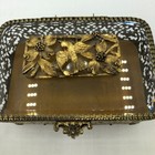 Vintage Matson Ormolu Signed Filigree Floral Bird Glass Vanity  Gold Plated Box