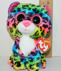 Ty Beanie Boo Boos Dotty The Leopard Rainbow Reg 6  Size Mint W Tag Glitter Eyes