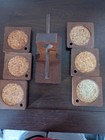 Vintage 6 Coaster Set With Holder Wood Cork Wooden Mid Century Modern Mcm Walnut