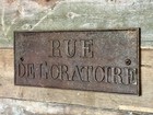 Antique 19th Century French Large Cast Iron Road Sign  rue De L oratoire 