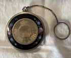 Antique Art Deco Guilloche   Enamel Floral Dance Compact Finger Ring   Chain 