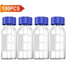 100 Pcs 2ml 9-425 Hplc Autosampler Vials Glass Bottles  9mm Screw Caps Red Ptfe