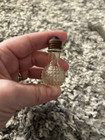 Vintage Czech Mini Perfume Bottle  Jeweled Filigree Top Blue Jewel
