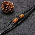 Men s Leather Bracelet Tiger Eye Natural Gemstone Braided Magnetic Clasp Gift