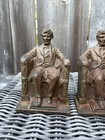 Vintage Lincoln Gift House Cast Metal Patina Book Ends Bookends Heavy President