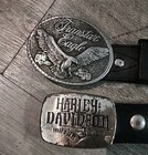 Vintage Harley Davidson Motorcycles Metal Belt Buckle With Leather Belts