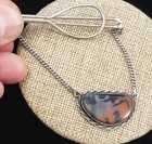 Vintage Navajo Sterling Silver Mens Petrified Wood Tie Bar Clip