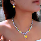 Women Silver Plated Oval Drop Earrings Necklace Cubic Zirconia Party Jewelry Set
