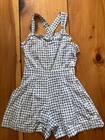 Vintage 1940s 1950s 2 Piece Set Cotton Seersucker Plaid Romper Skirt Playsuit Xs