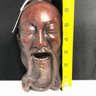 Mask Wood Carve Asian Man Vintage Beard Tao Confucius Laughing Man Lao Tzu Art