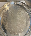 Vintage International Silver Co  16  Oval Reticulated Silver Plated Ornate Tray