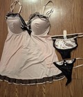 Victoria s Secret Satin Lace Babydoll Lingerie Set Pink black Ruffle 36d