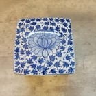 Vintage Thailand Blue   White Porcelain Trinket Box Lotus Box Repaired