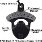 Beer Bottle Opener Wall Mounted Rustic And Black With Screws 2 Pcs   Stainless