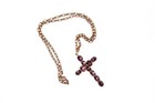 Antique Victorian 19th Century Purple Glass Foiled Cross Brass Necklace