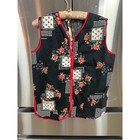 Floral Cobbler Apron Smock Womens Medium Black Red Roses Zip Front Pockets