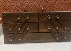 Vintage Accordion Wooden Sewing Box Fold Out Farmhouse Fully Loaded 16 5 X 8 5   