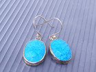 Vintage Sterling Silver Turquoise Oval Dangle Pierced Earrings