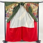 Woman Japanese Kimono Houmongi Silk Peony Crane Dark Green 158cm