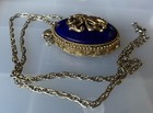 Vintage Max Factor 95  Full Solid Perfume Locket Blue Gold Tone Pendant Compact