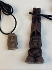 2 Tiki Pendants Moai Necklaces Resin Brown Tiki Bar Aloha Wear Hukilau Mai Kai