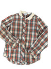 Vintage Girls 7 Plaid Shirt Embroidered Peter Pan Collar Fall Red Tartan Blouse