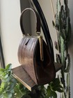 Vintage 50s Sterling Lizard Embossed Leather Top Handle Bag Frame Purse - Brown