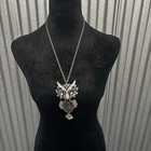 Large Articulated Owl Pendant Necklace Silver Tone Rhinestone 5    Statement