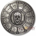 Rare 1 Oz Silver Aquarius Zodiac Memento Mori Skull 2015 Round Relief Rimless Af