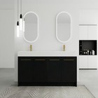 60 In Wood Freestanding Bathroom Vanity W  Resin Double Sink Door Cabinet Black