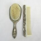 Vintage Silver Plate Hair Brush Art Nouveau Style With Nylon Bristles And Comb