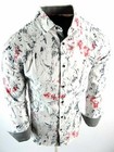 Mens Shirt White Italian Marble Abstract Floral Prints Slim Fit Button Up