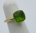 Vintage 18k Yellow Gold Solitaire Green Glass Ring