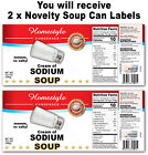 2 X Funny Joke Sodium Salt Soup Can Labels - Great Gift Shaker Kitchen Decor Gag