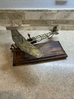 Vintage Brass Airplane Sculpture On Wood Base Made In Spain Aviation Decor