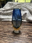 Vtg Mid Century Modern Murano Sommerso Cut Glass Vase Alessandro Mandruzzato 6 5
