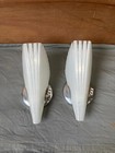 Vtg Pair Mid Century Deco Wall Light Fixtures Sconces Glass Slip Shades 96-25e