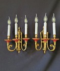 Vintage Antique Pair Wall Lights Wall Sconces Brass 3 Arms 3 Lights 