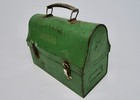 Vintage Green Metal Lunchbox Dome Lid Rustic Worn American Thermos Bottle Cottag