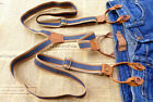Mens Unisex Blue Striped Adjustable Six Button Holes Suspenders Braces Bdxj2533