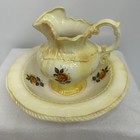 Arnel s Ceramic 1975 Small Pitcher   Water Basin Yellow Gold Cream Roses